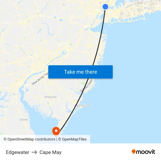Edgewater to Cape May map