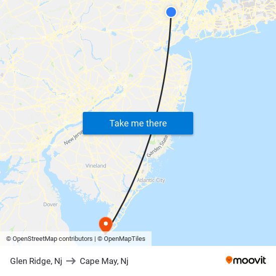 Glen Ridge, Nj to Cape May, Nj map