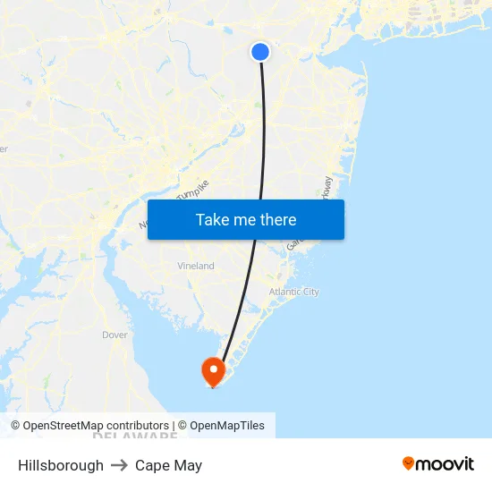 Hillsborough to Cape May map