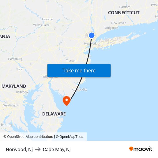 Norwood, Nj to Cape May, Nj map