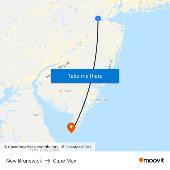 New Brunswick to Cape May map