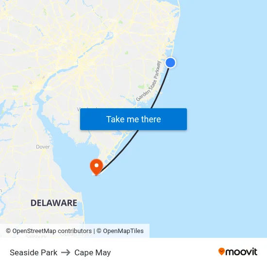Seaside Park to Cape May map
