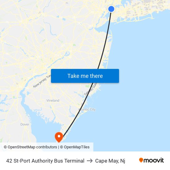 42 St-Port Authority Bus Terminal to Cape May, Nj map