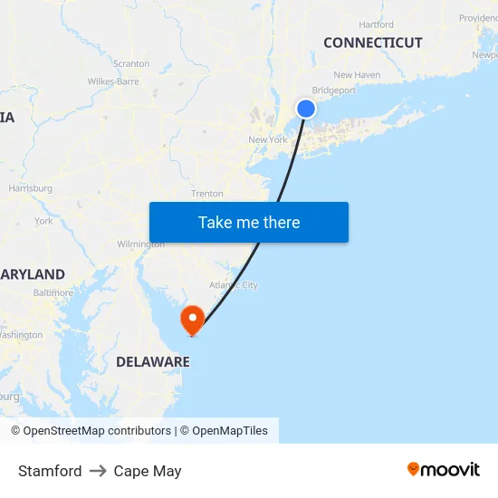 Stamford to Cape May map