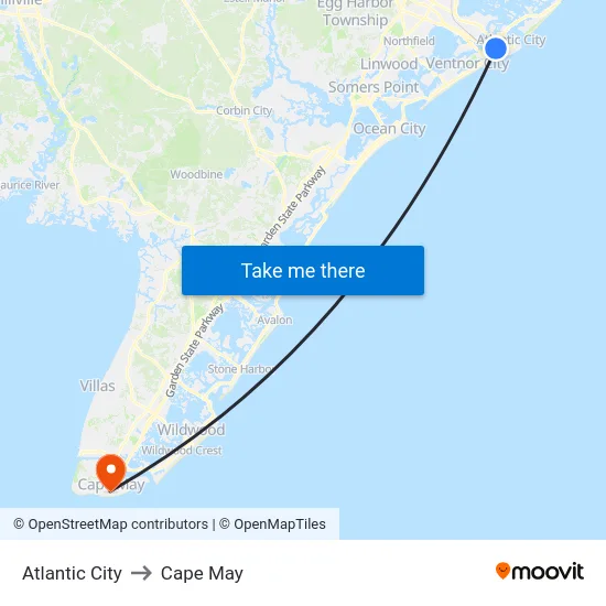 Atlantic City to Cape May map