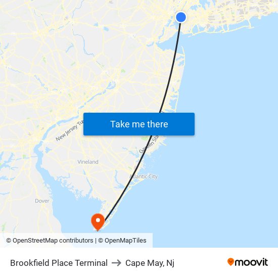 Brookfield Place Terminal to Cape May, Nj map