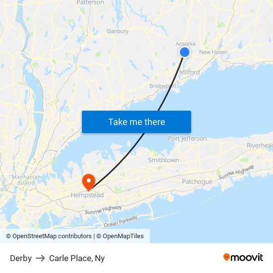 Derby to Carle Place, Ny map