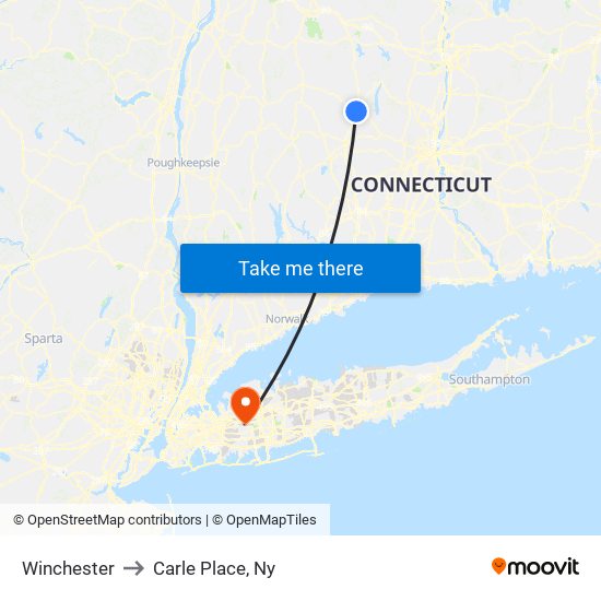 Winchester to Carle Place, Ny map