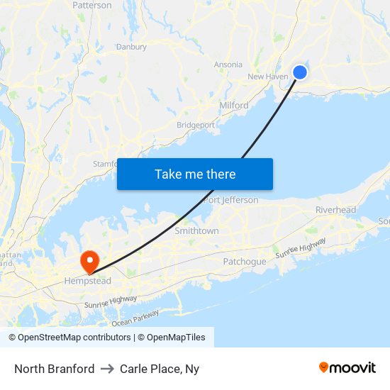 North Branford to Carle Place, Ny map