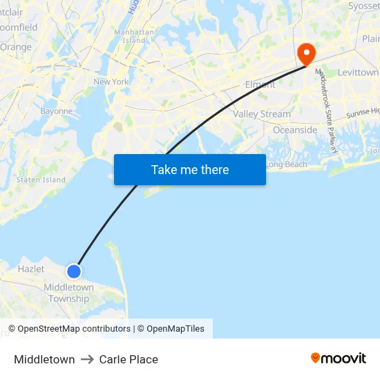 Middletown to Carle Place map