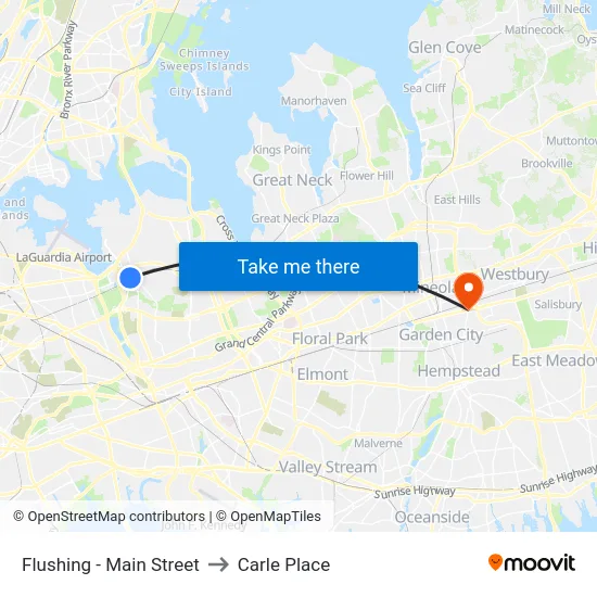 Flushing - Main Street to Carle Place map
