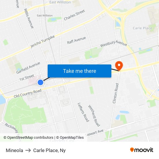 Mineola to Carle Place, Ny map