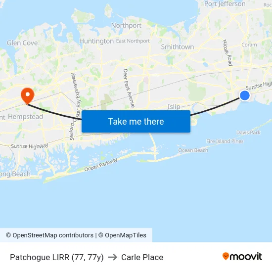 Patchogue LIRR (77, 77y) to Carle Place map