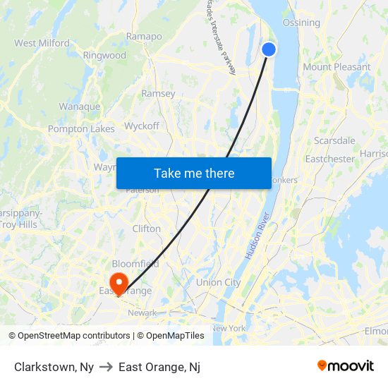 Clarkstown, Ny to East Orange, Nj map