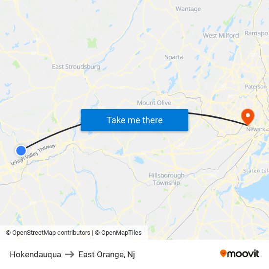 Hokendauqua to East Orange, Nj map