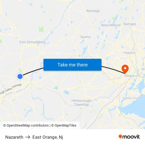 Nazareth to East Orange, Nj map
