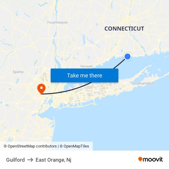 Guilford to East Orange, Nj map