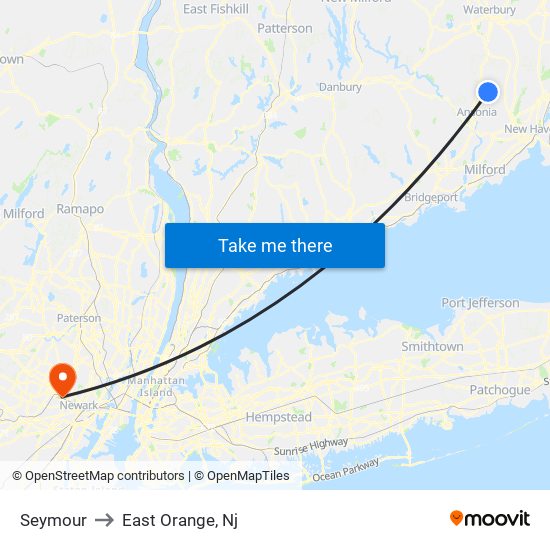 Seymour to East Orange, Nj map