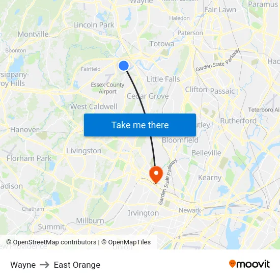 Wayne to East Orange map