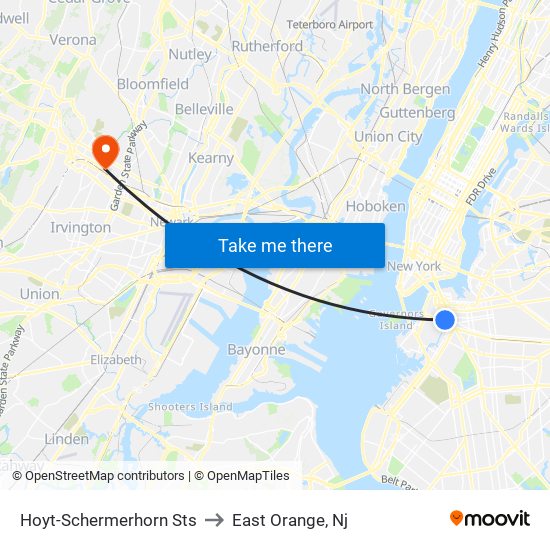 Hoyt-Schermerhorn Sts to East Orange, Nj map