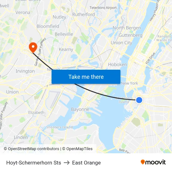 Hoyt-Schermerhorn Sts to East Orange map