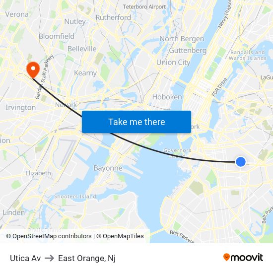 Utica Av to East Orange, Nj map