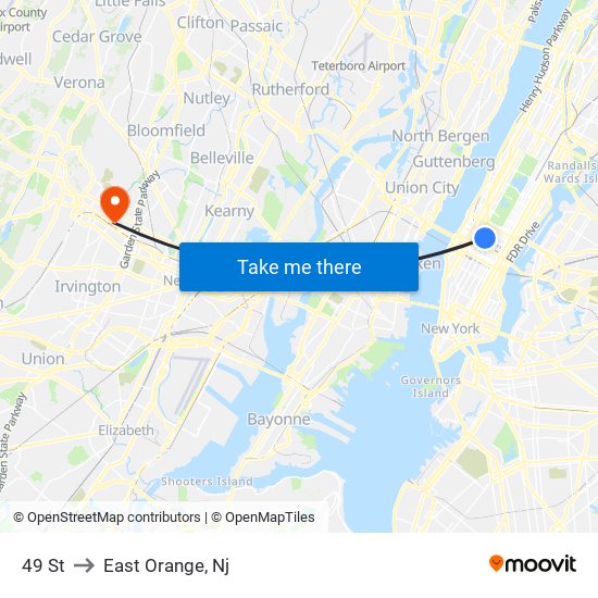 49 St to East Orange, Nj map