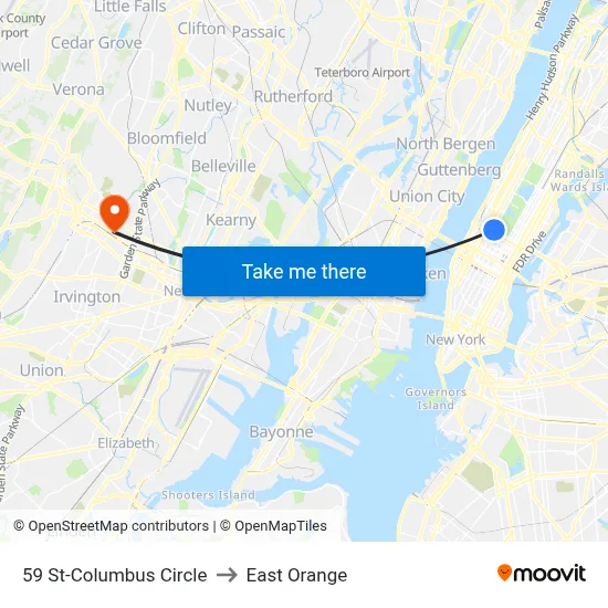 59 St-Columbus Circle to East Orange map