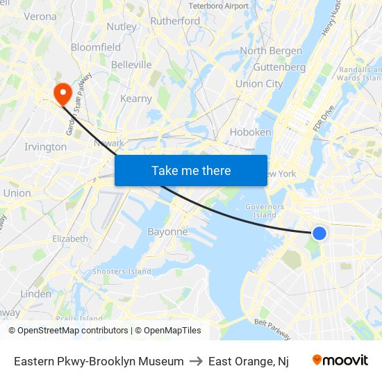 Eastern Pkwy-Brooklyn Museum to East Orange, Nj map