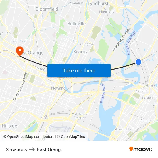 Secaucus to East Orange map