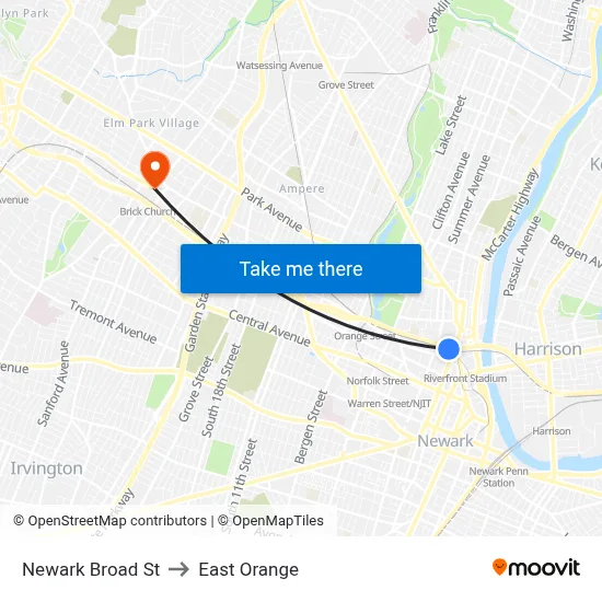 Newark Broad St to East Orange map