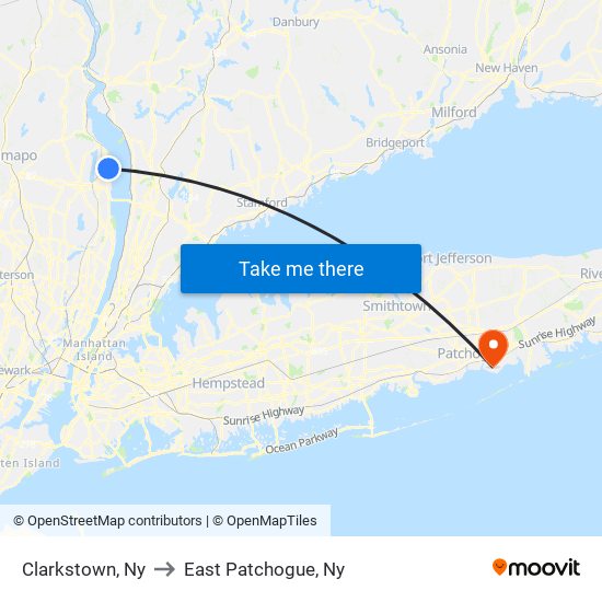 Clarkstown, Ny to East Patchogue, Ny map