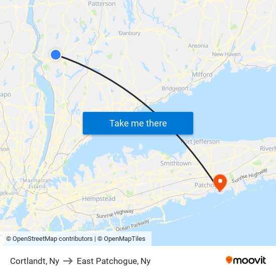 Cortlandt, Ny to East Patchogue, Ny map