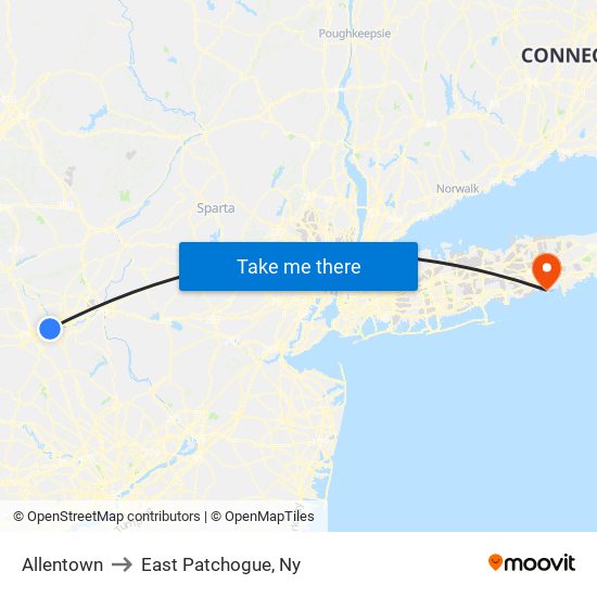 Allentown to East Patchogue, Ny map