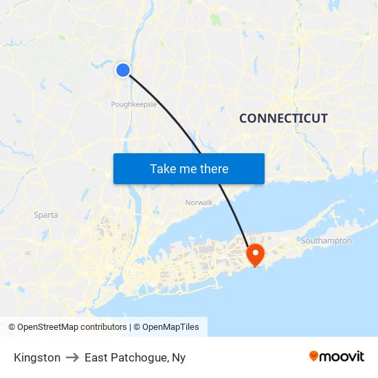 Kingston to East Patchogue, Ny map