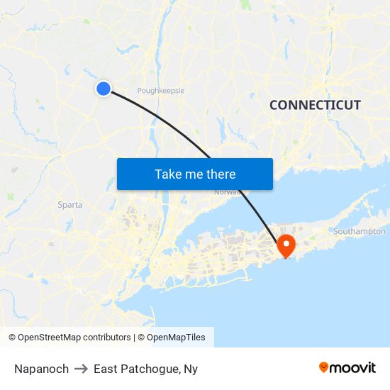 Napanoch to East Patchogue, Ny map