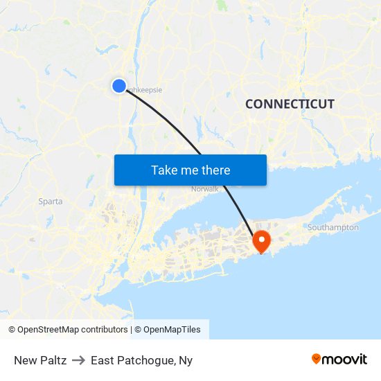 New Paltz to East Patchogue, Ny map