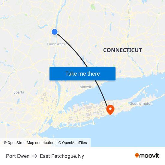 Port Ewen to East Patchogue, Ny map