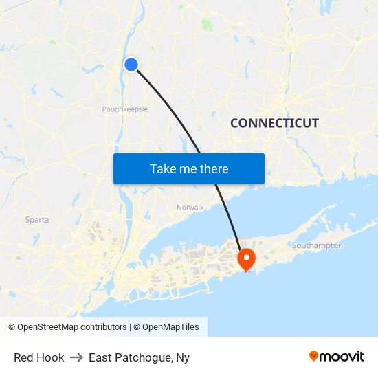 Red Hook to East Patchogue, Ny map