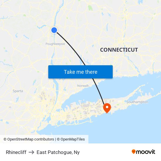 Rhinecliff to East Patchogue, Ny map