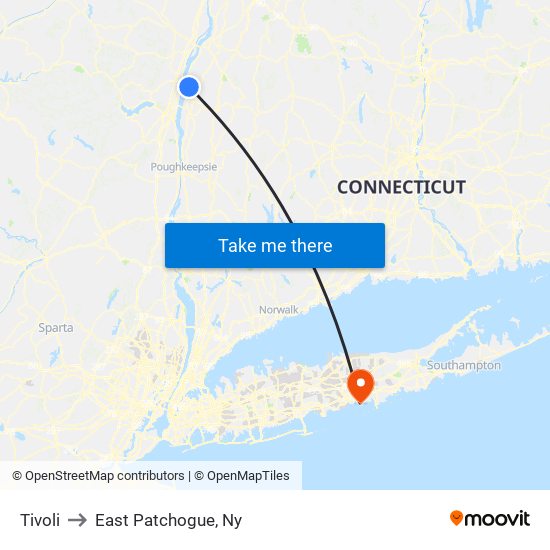 Tivoli to East Patchogue, Ny map