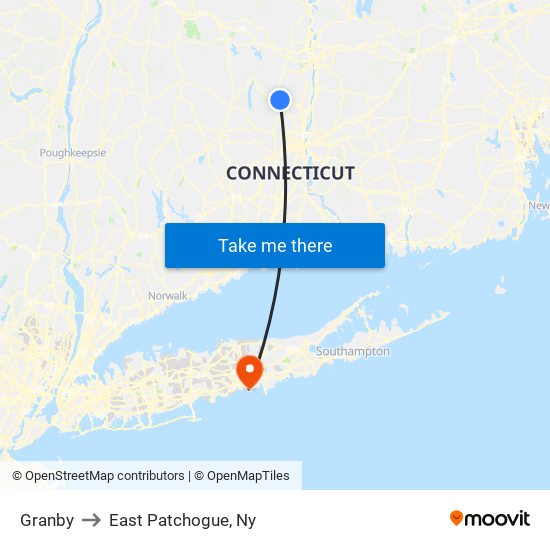 Granby to East Patchogue, Ny map