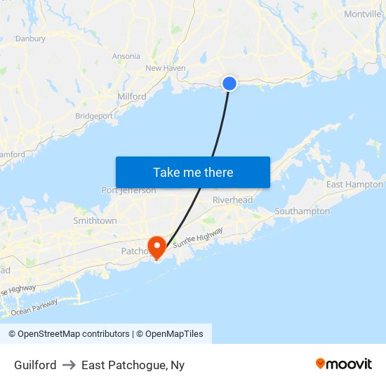 Guilford to East Patchogue, Ny map