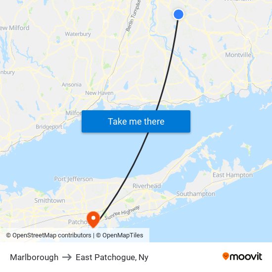 Marlborough to East Patchogue, Ny map