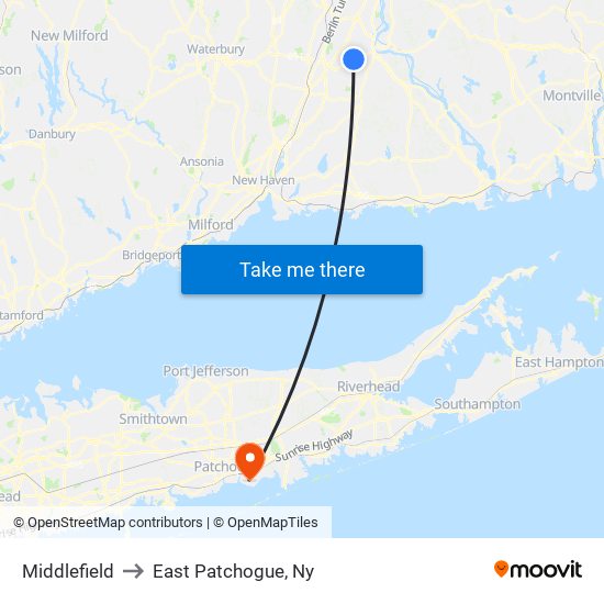 Middlefield to East Patchogue, Ny map