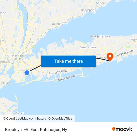 Brooklyn to East Patchogue, Ny map