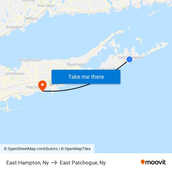 East Hampton, Ny to East Patchogue, Ny map