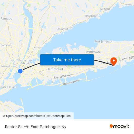 Rector St to East Patchogue, Ny map