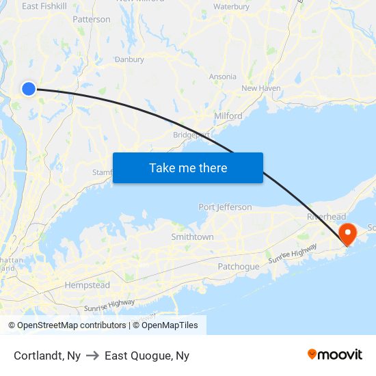 Cortlandt, Ny to East Quogue, Ny map