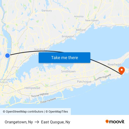 Orangetown, Ny to East Quogue, Ny map